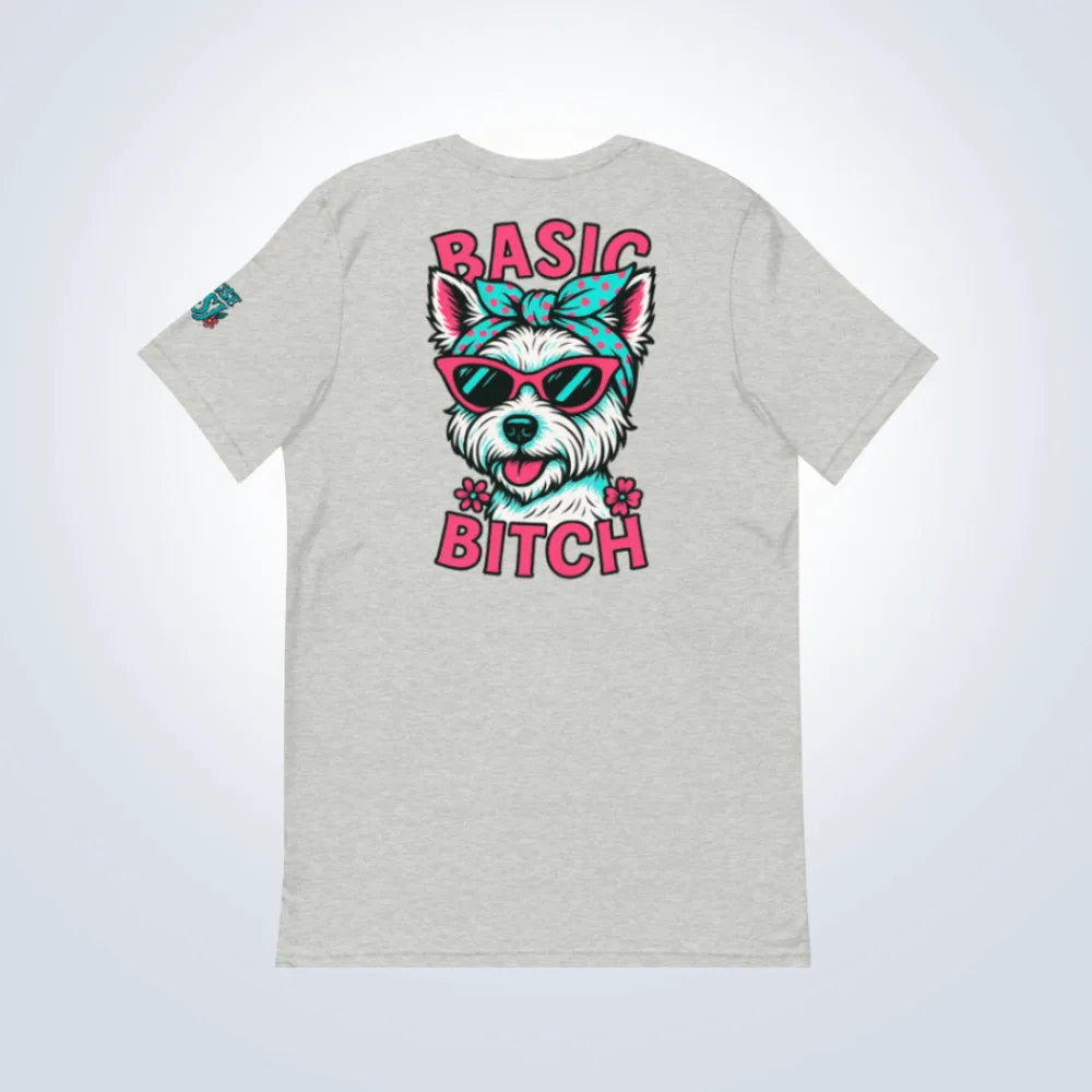 Basic Bitch West Highland Terrier T-Shirt – Grey – Back Flat lay