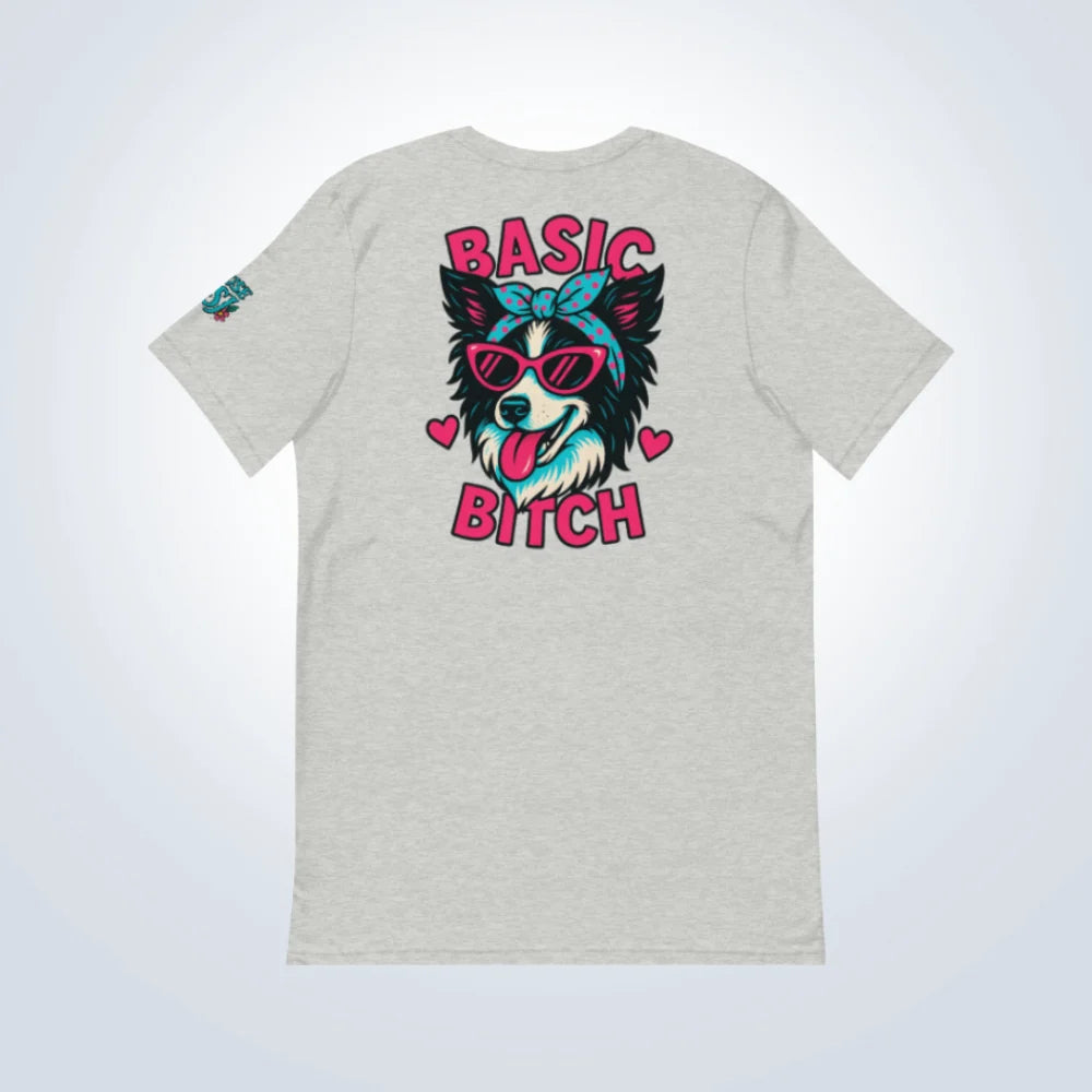 Basic Bitch Border Collie T-Shirt – Grey – Back Flat lay