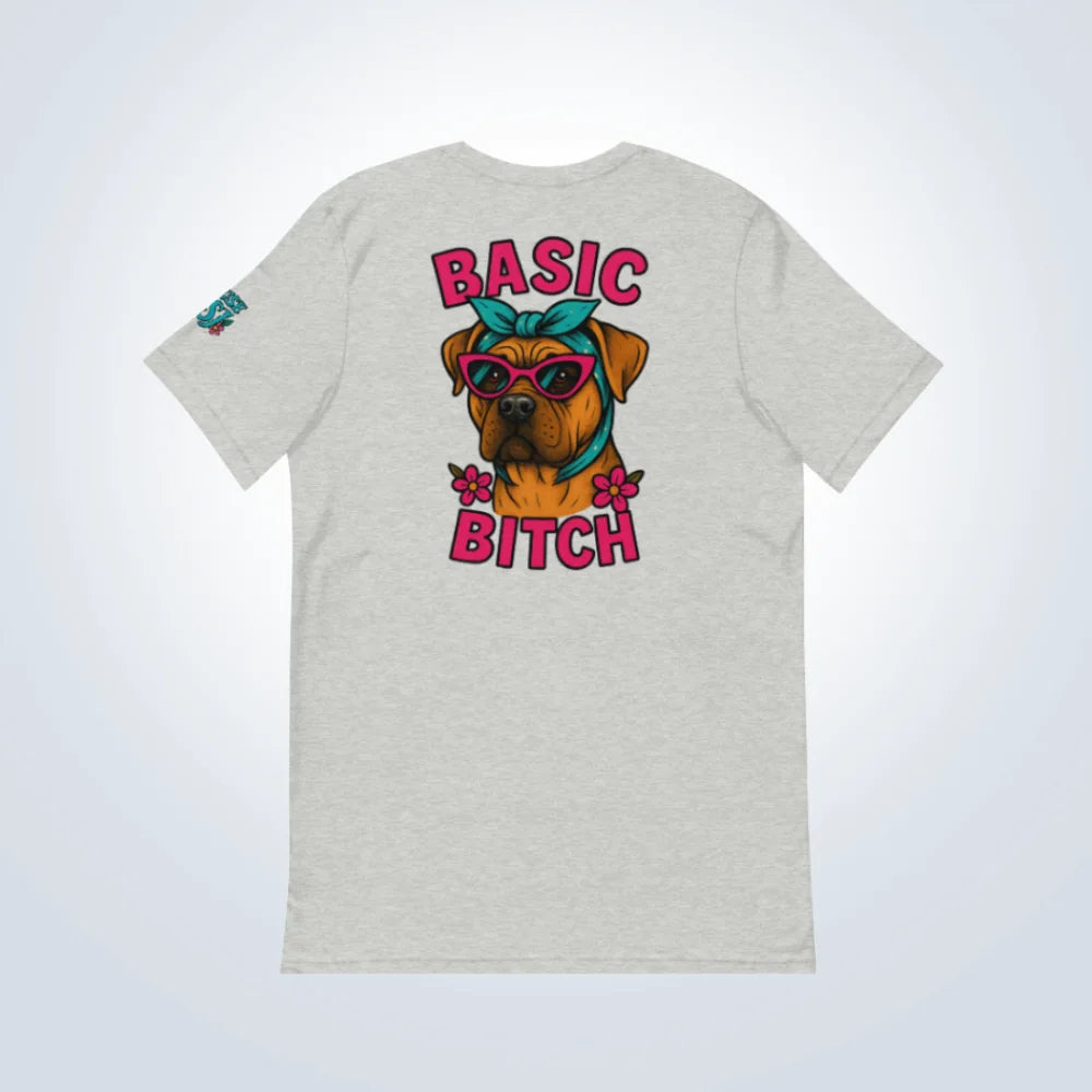 Basic Bitch Bull Mastiff T-Shirt – Grey – Back Flat lay
