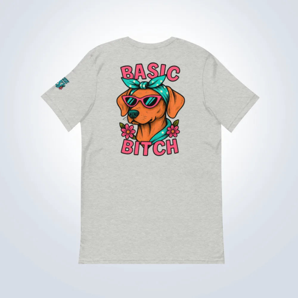 Basic Bitch Hungarian Vizsla T-Shirt – Grey – Back Flat lay