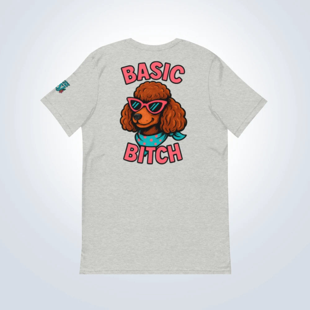 Basic Bitch Miniature Poodle T-Shirt – Grey – Back Flat lay
