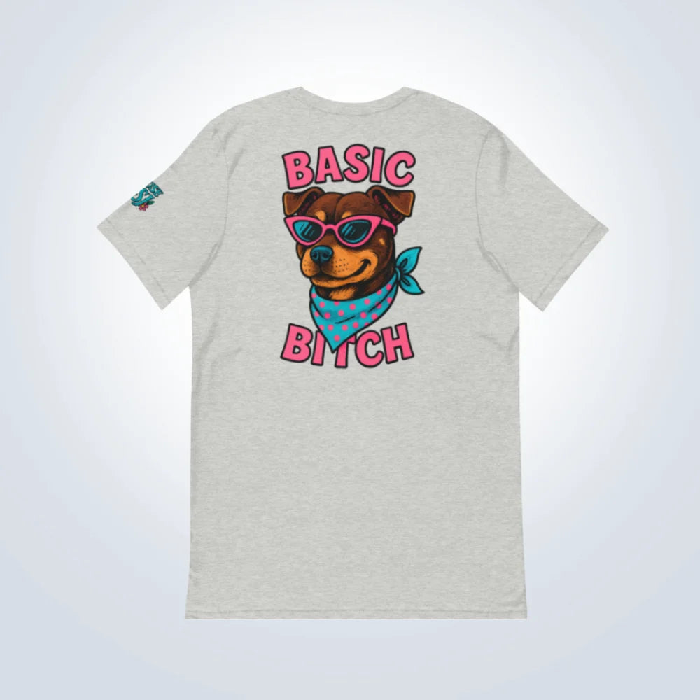 Basic Bitch Staffy T-Shirt – Grey – Back Flat lay