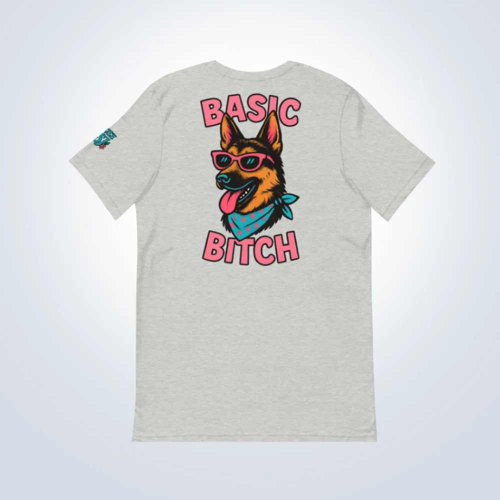 Basic Bitch German Shepherd T-Shirt – Grey – Back Flat lay