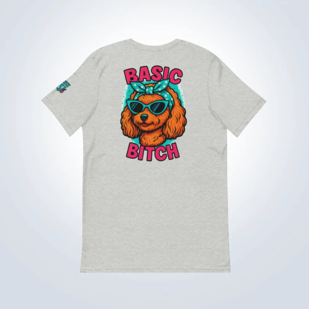 Basic Bitch Cavoodle T-Shirt – Grey – Black Flat lay