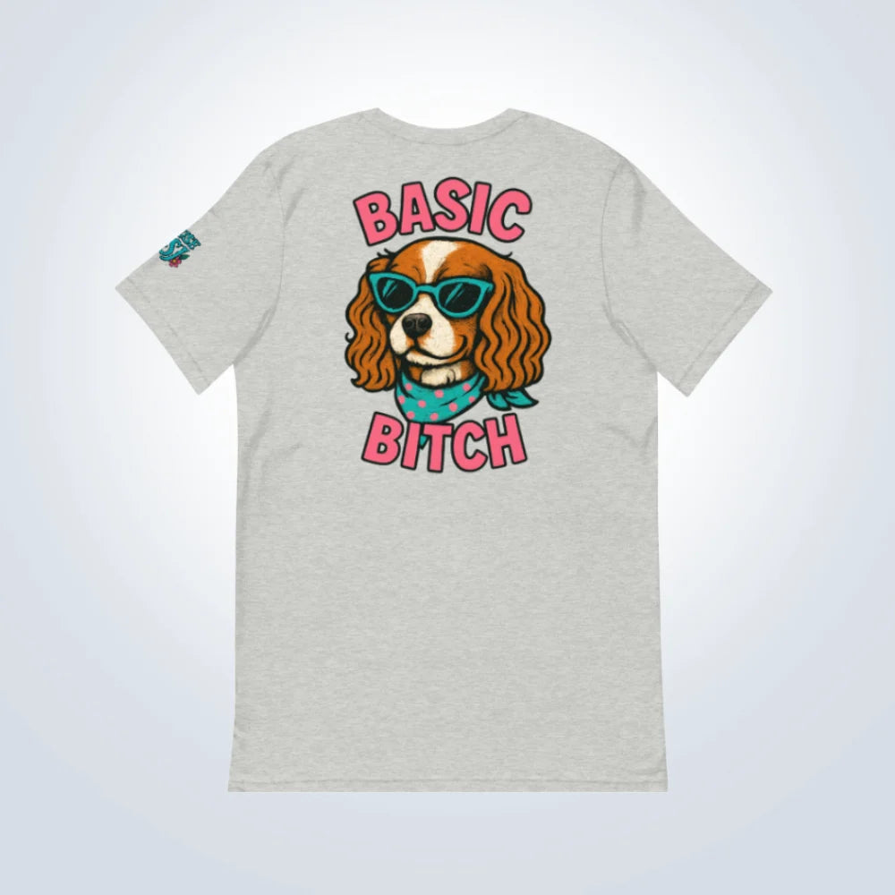 Basic Bitch Cavalier King Charles Spaniel T-Shirt – Grey – Back Flat lay