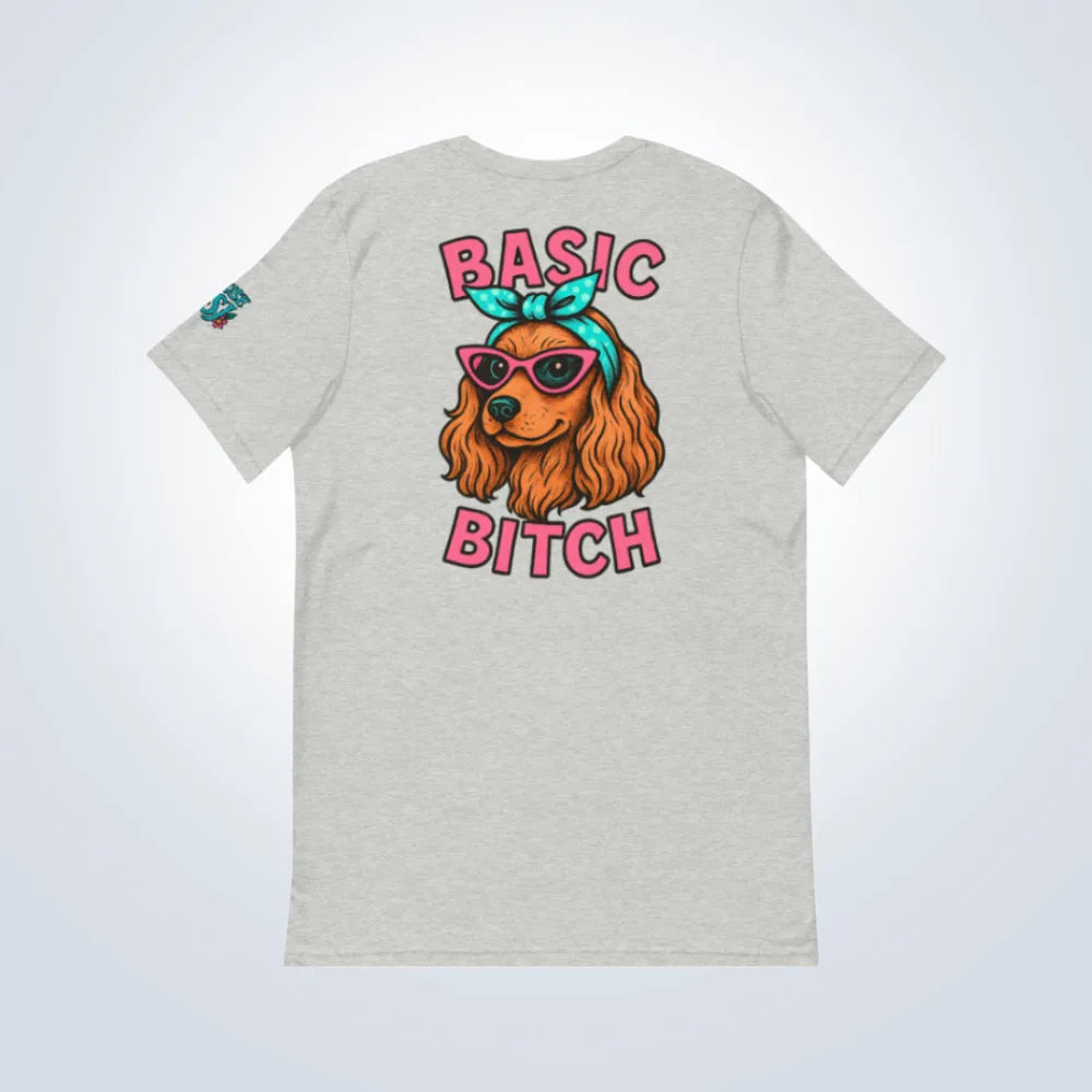 Basic Bitch Cocker Spaniel T-Shirt – Grey – Back Flat lay