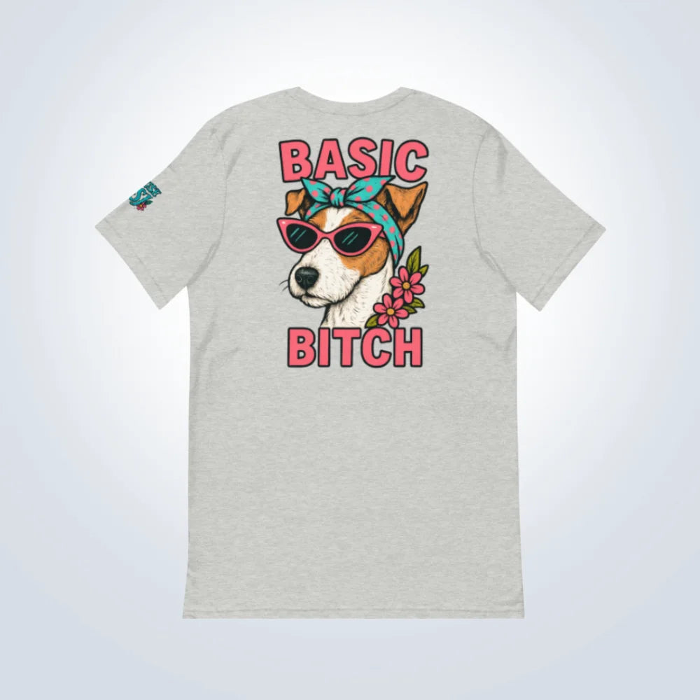 Basic Bitch Fox Terrier T-Shirt – Grey  – Back Flat lay