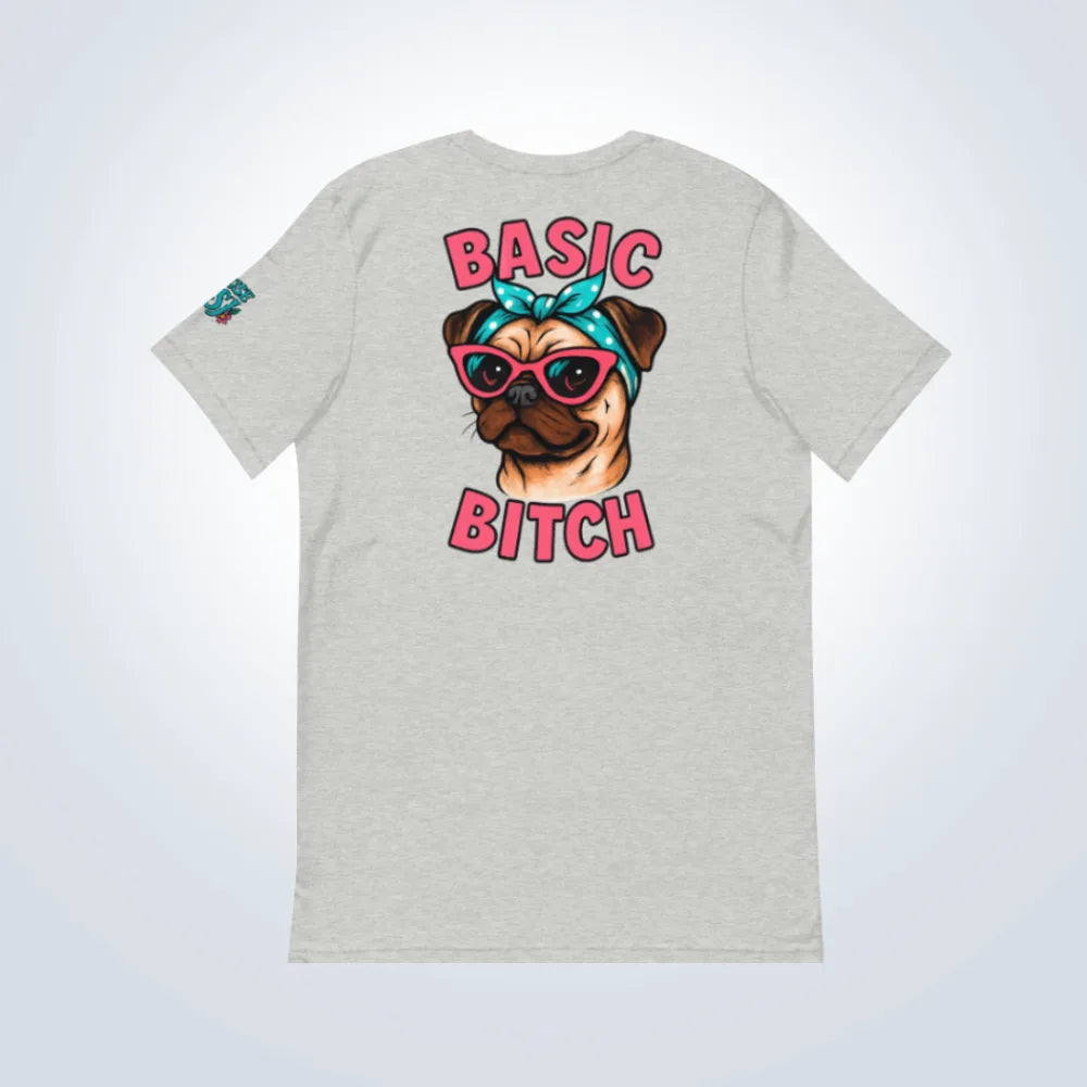 Basic Bitch Pug T-Shirt – Grey – Back Flat lay