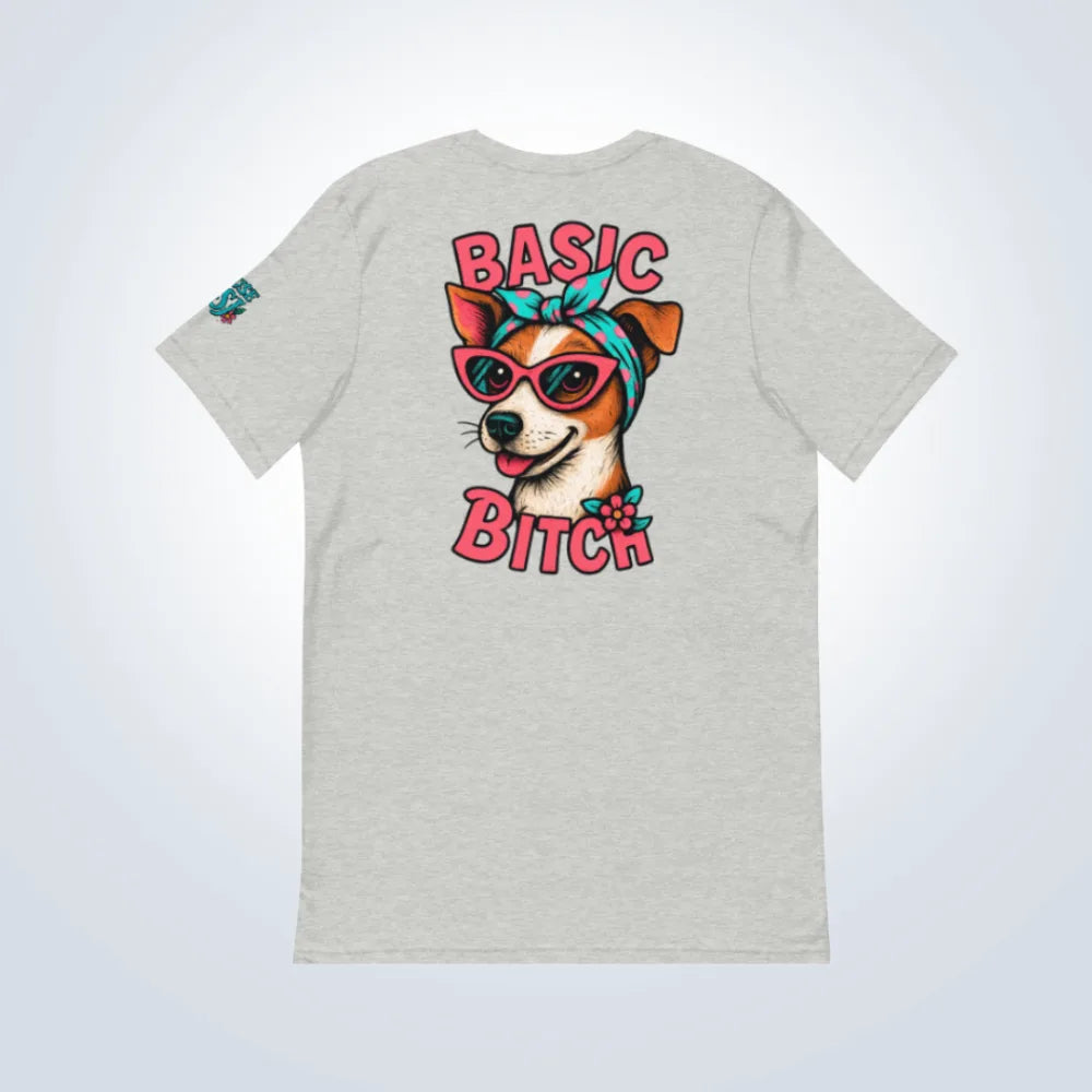 Basic Bitch Jack Russell T-Shirt – Grey – Back Flat lay