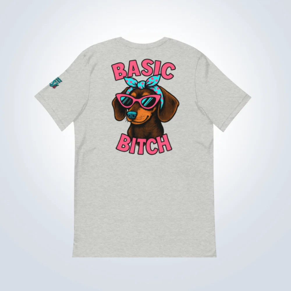 Basic Bitch Dachshund T-Shirt – Grey – Back Flat lay