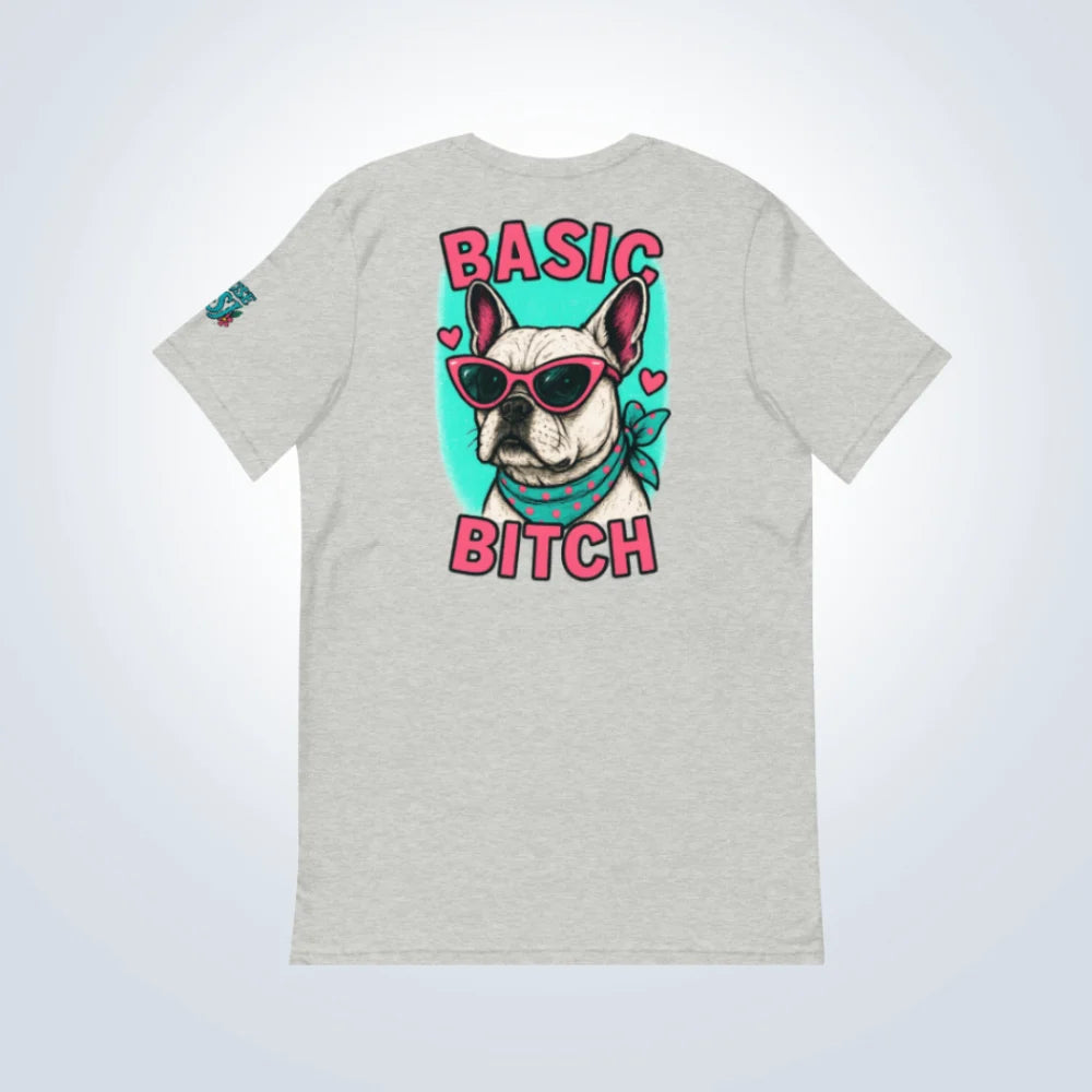 Basic Bitch French Bulldog T-Shirt – Grey – Back Flat lay