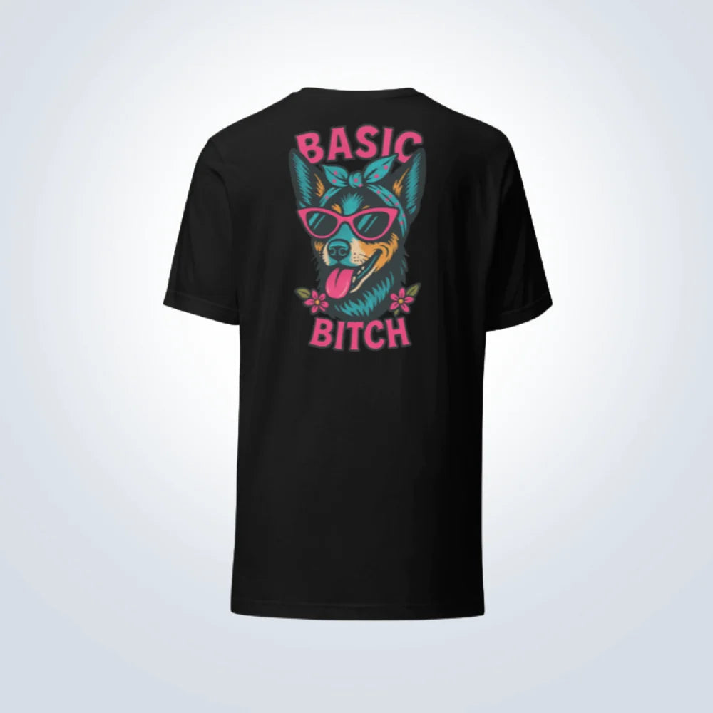 Basic Bitch Blue Heeler Personalised T-Shirt – Black – Back View