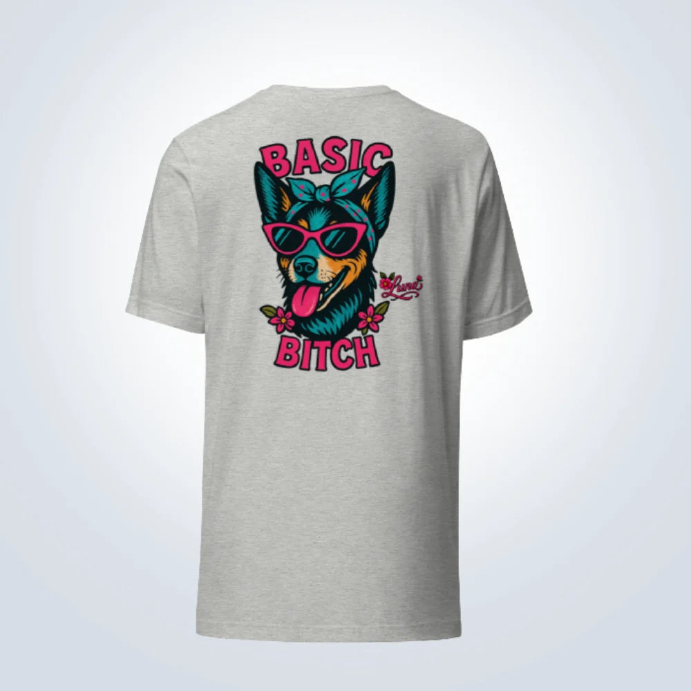 Basic Bitch Blue Heeler Personalised T-Shirt – Grey – Back View