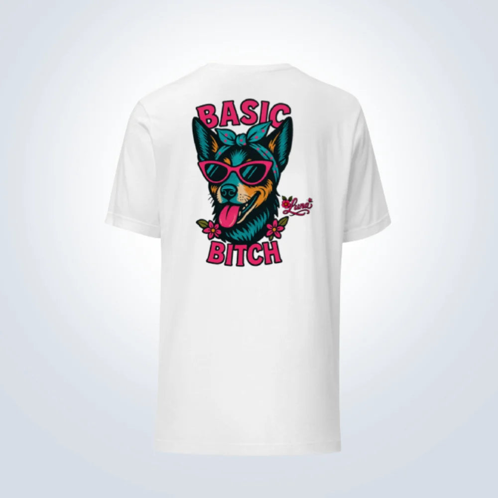 Basic Bitch Blue Heeler Personalised T-Shirt – White – Back View