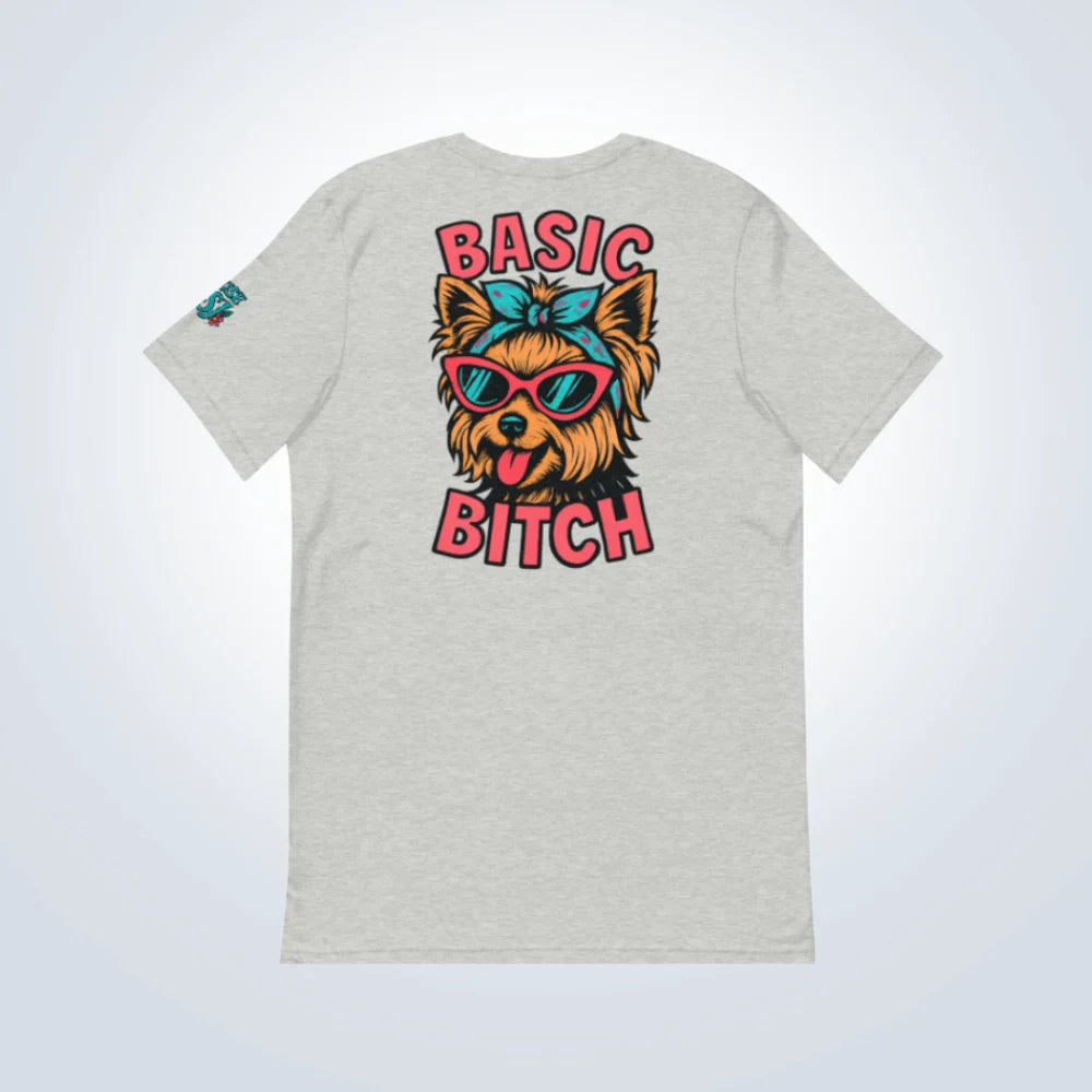 Basic Bitch Yorkshire Terrier T-Shirt – Grey – Back Flat lay