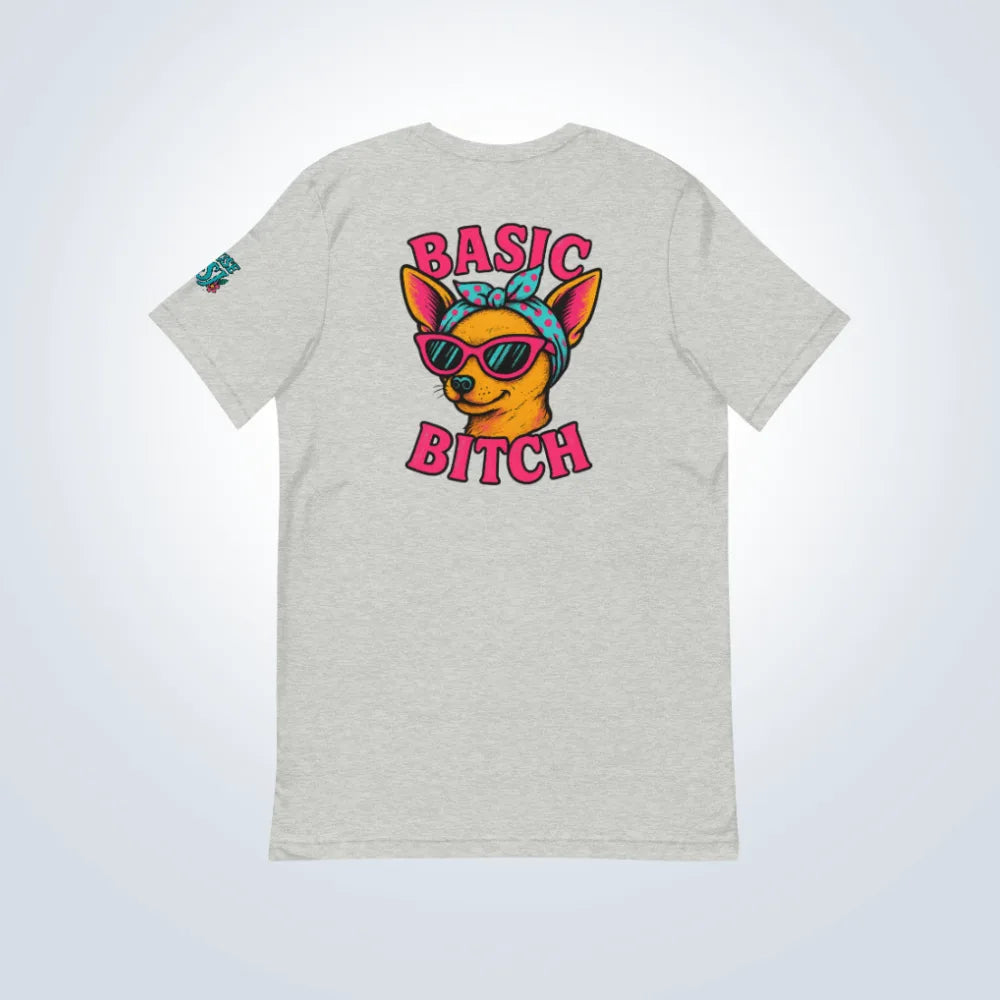Basic Bitch Chihuahua T-Shirt – Grey – Back Flat lay