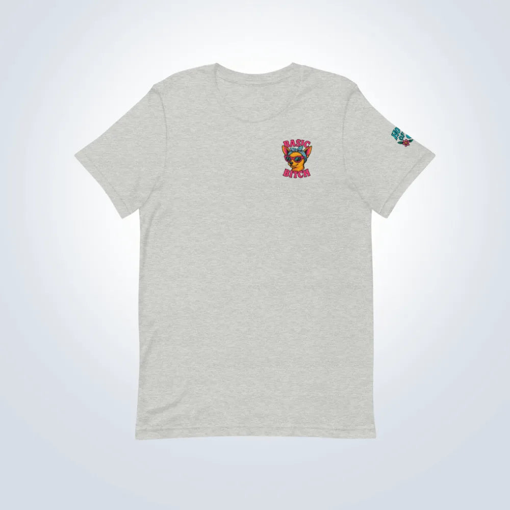 Basic Bitch Chihuahua T-Shirt – Grey – Front Flat lay