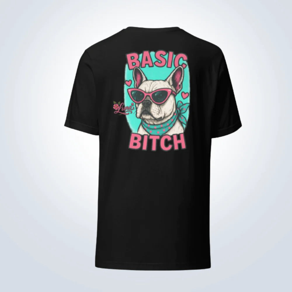 Basic Bitch French Bulldog Personalised T-Shirt – Black – Back View