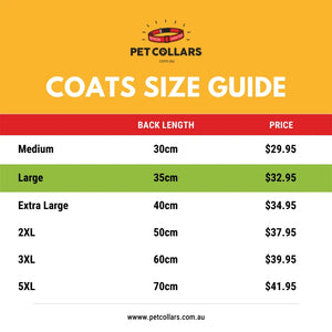 personalised dog coat size guide