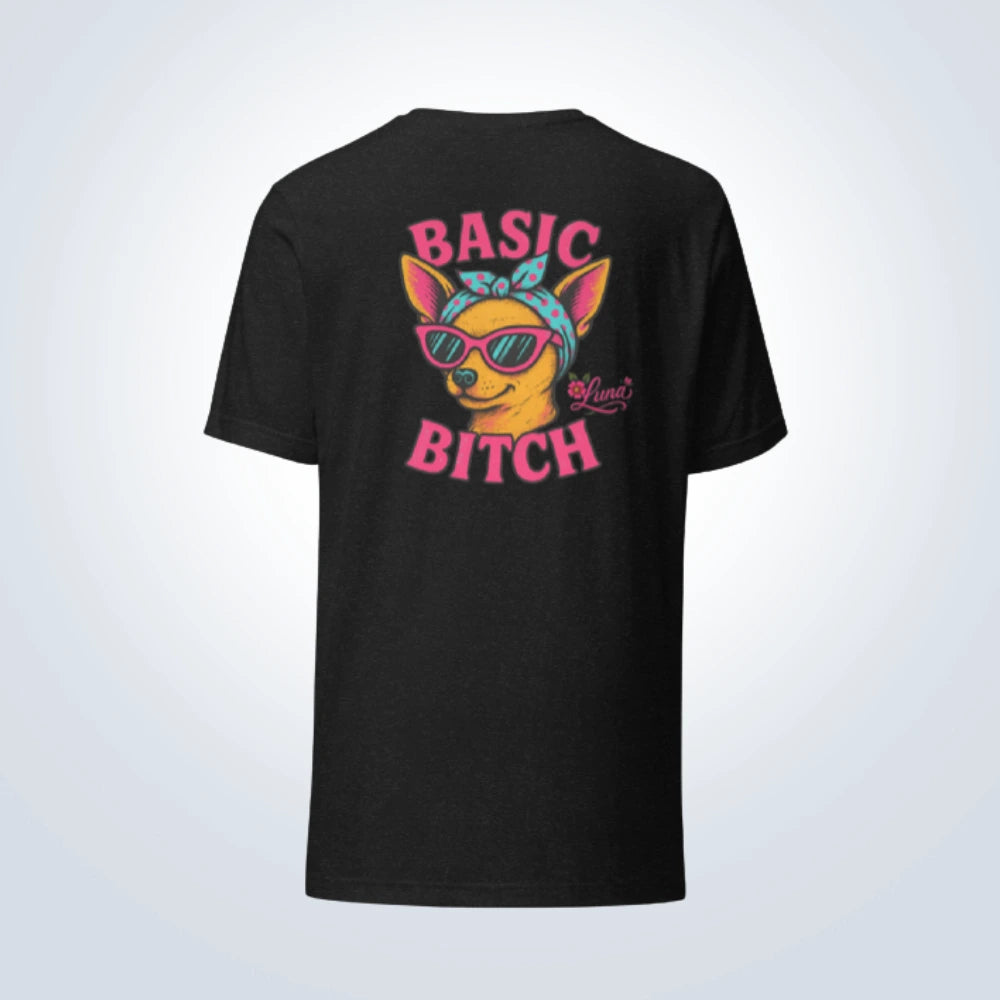 Basic Bitch Chihuahua Personalised T-Shirt – Black – Back View