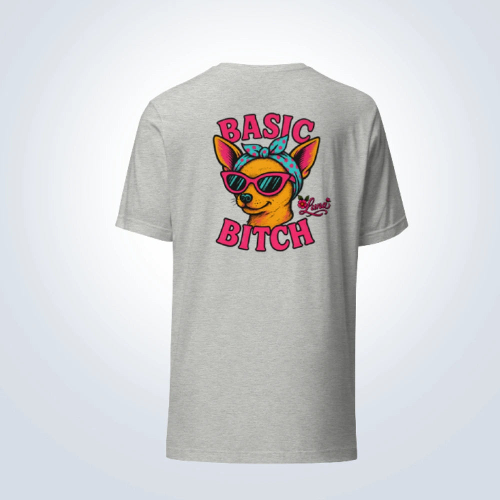 Basic Bitch Chihuahua Personalised T-Shirt – Grey – Back View
