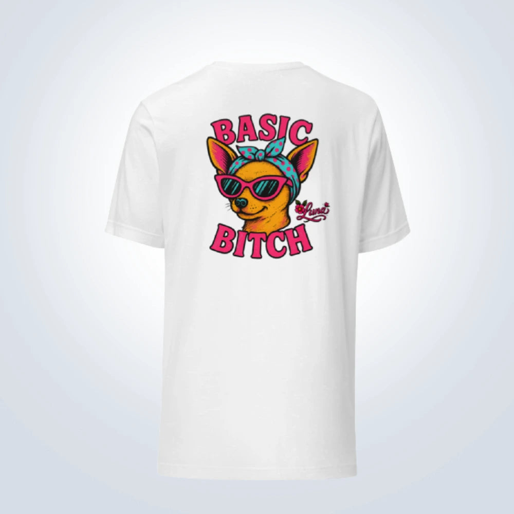 Basic Bitch Chihuahua Personalised T-Shirt – White – Back View