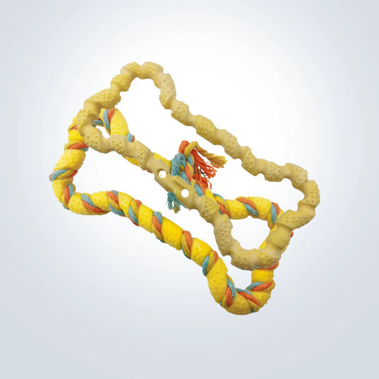 tough rubber chew dog toy yellow