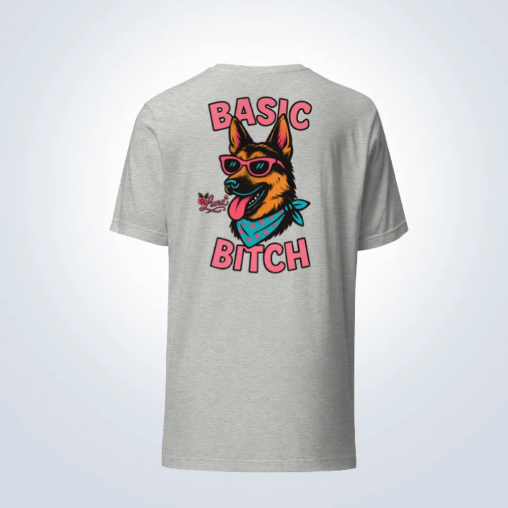 Basic Bitch German Shepherd Personalised T-Shirt – Grey – Back View