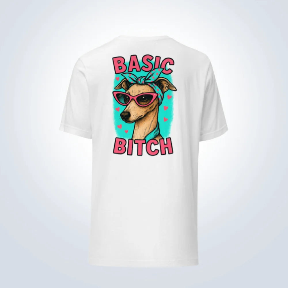 Basic Bitch Italian Greyhound T-Shirt – White – Back View