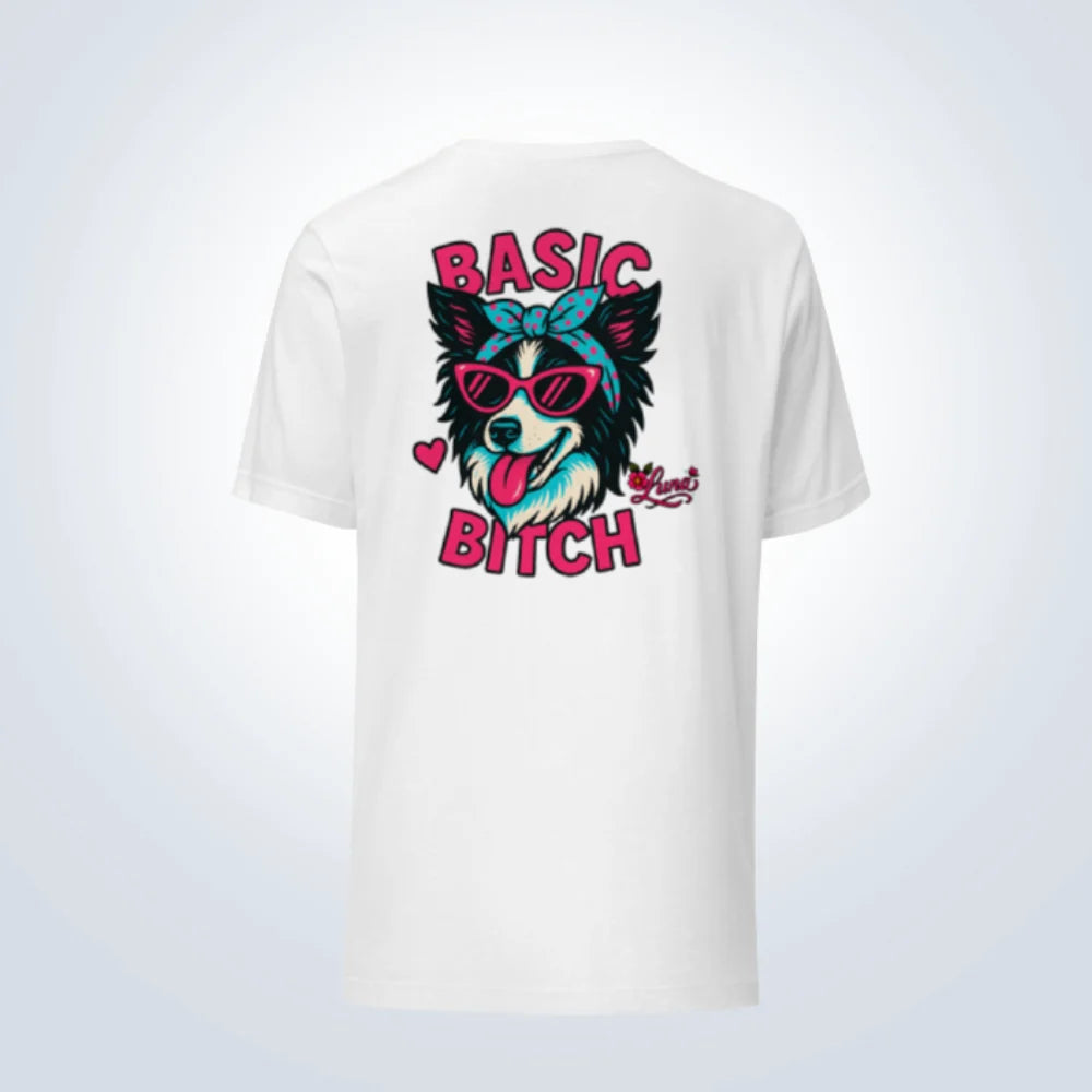 Basic Bitch Border Collie Personalised T-Shirt – White – Back View