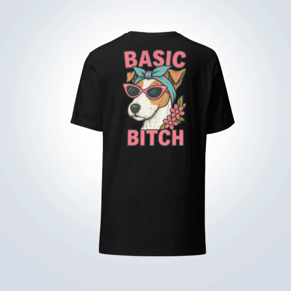 Basic Bitch Fox Terrier T-Shirt – Black – Back View