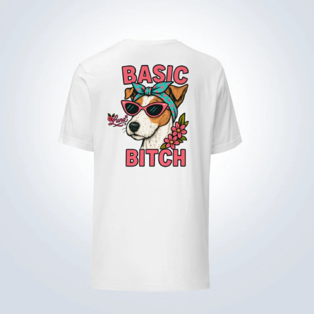 Basic Bitch Fox Terrier Personalised T-Shirt – White  – Back View