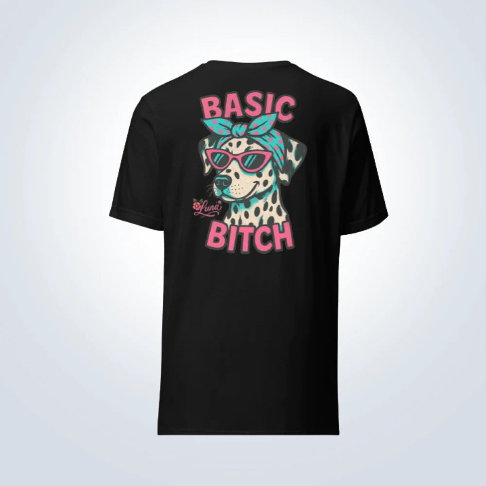 Basic Bitch Dalmatian Personalised T-Shirt – Black – Back View