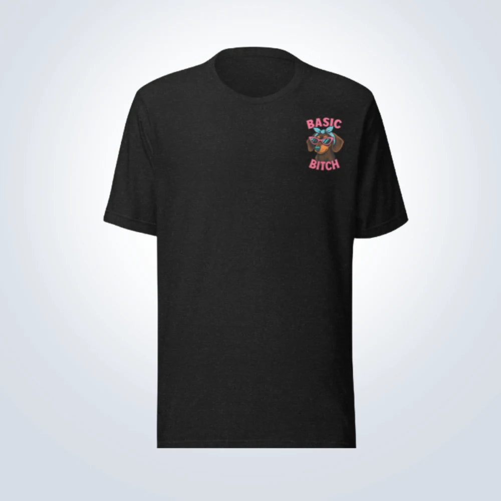 Basic Bitch Dachshund T-Shirt – Black – Front View