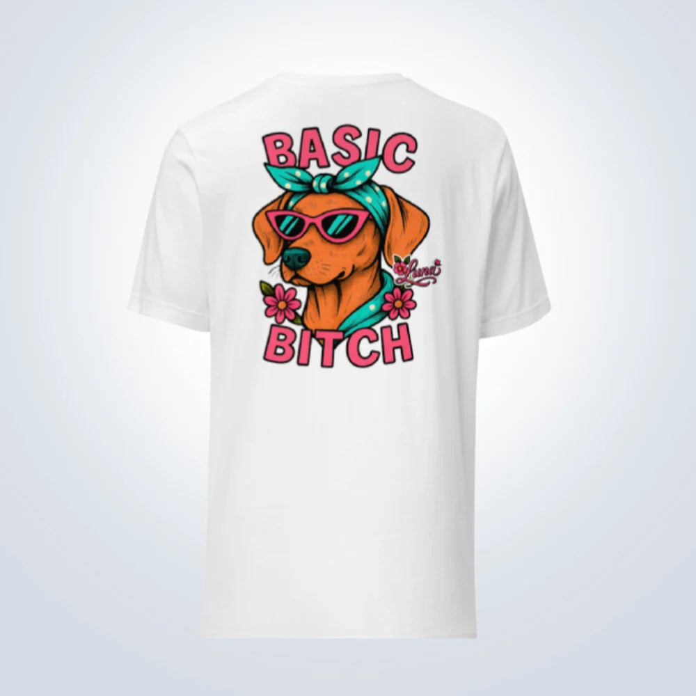 Basic Bitch Hungarian Vizsla Personalised T-Shirt – White – Back View
