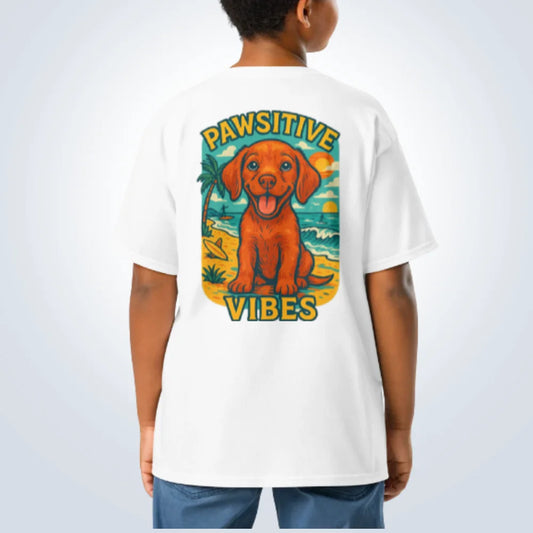 Pawsitive Vibes Hungarian Vizsla T-Shirt – White – Back View