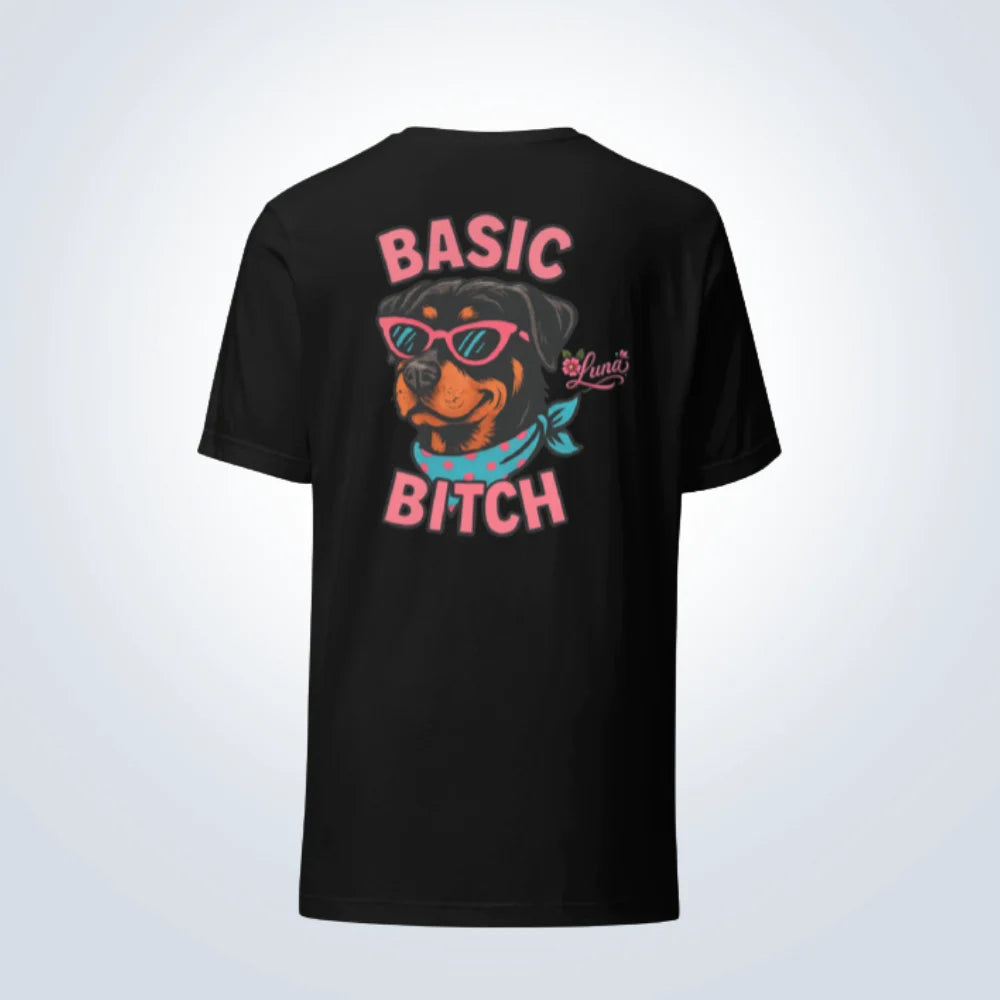 Basic Bitch Rottweiler Personalised T-Shirt – Black – Front View
