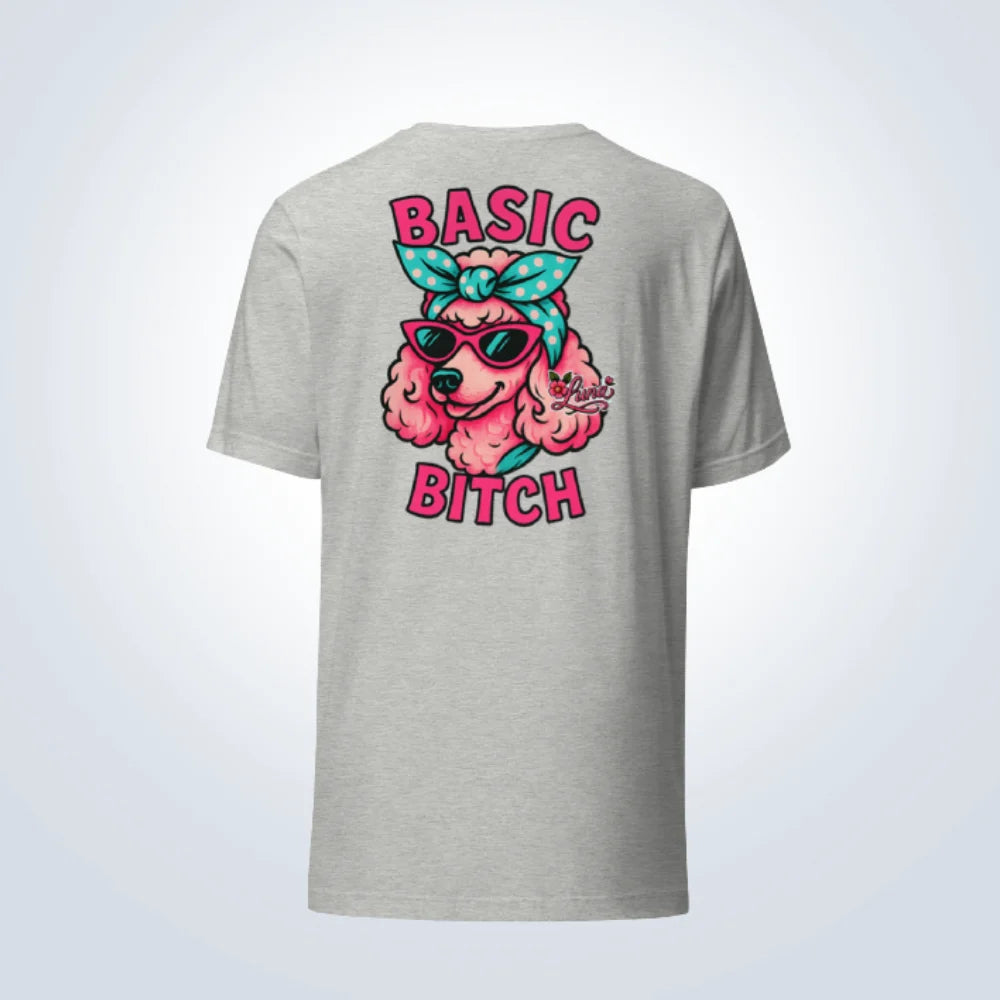 Basic Bitch Poodle Personalised T-Shirt – Grey – Back View