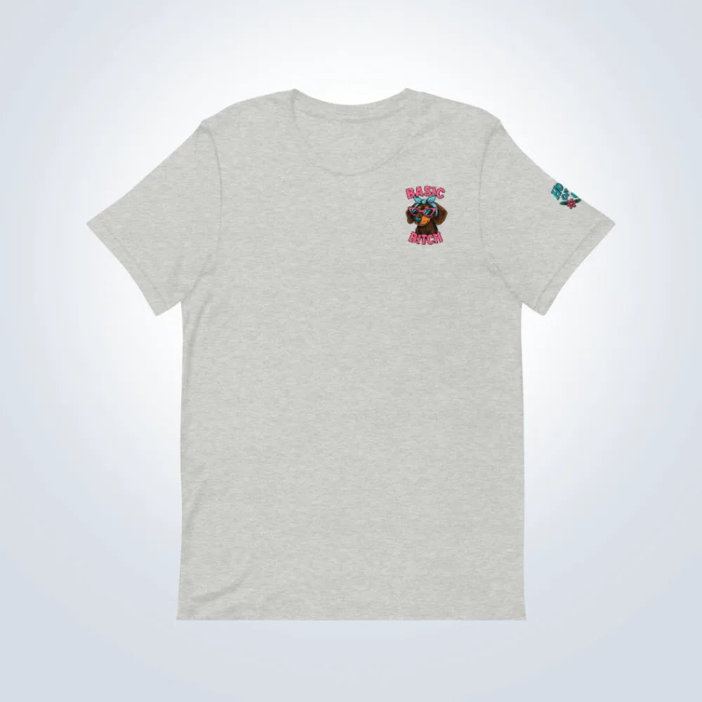 Basic Bitch Dachshund T-Shirt – Grey – Front Flat lay
