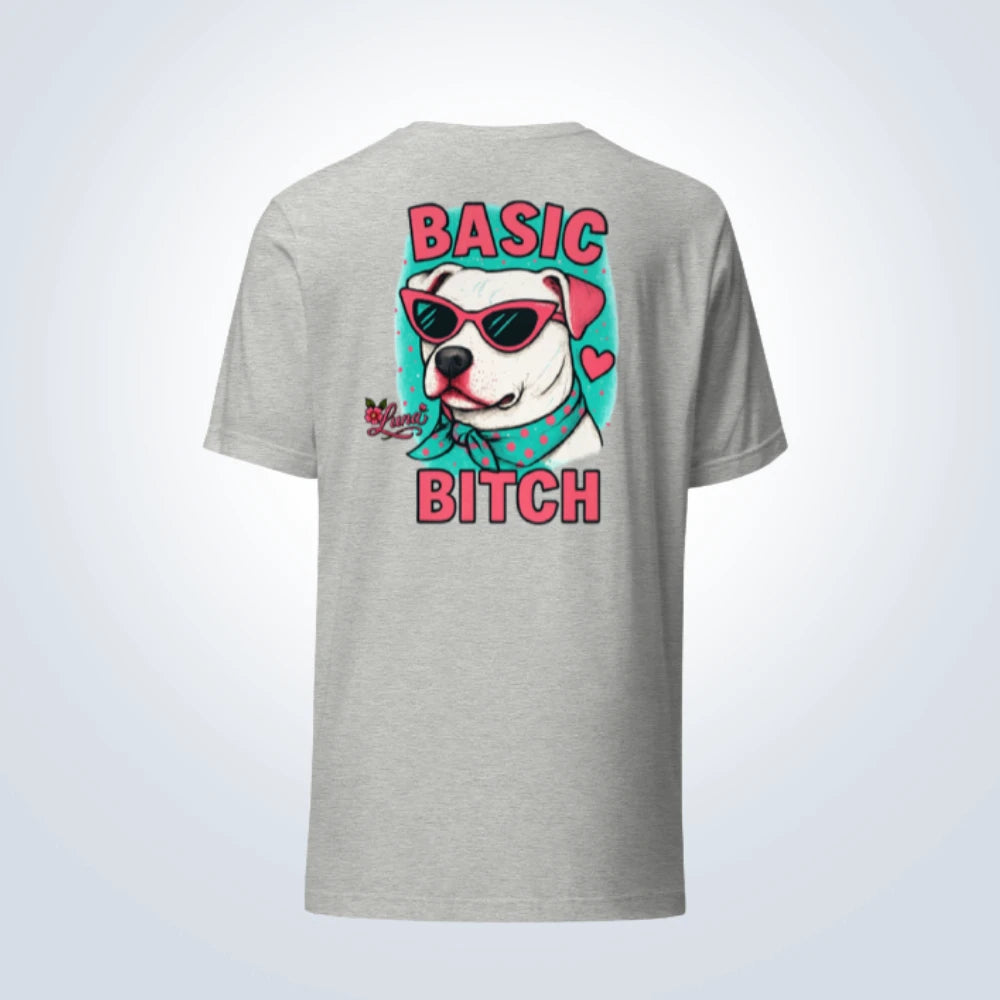 Basic Bitch Pitbull Personalised T-Shirt – Grey – Back View