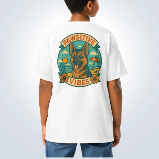 Pawsitive Vibes German Shepherd T-Shirt – White – Back View