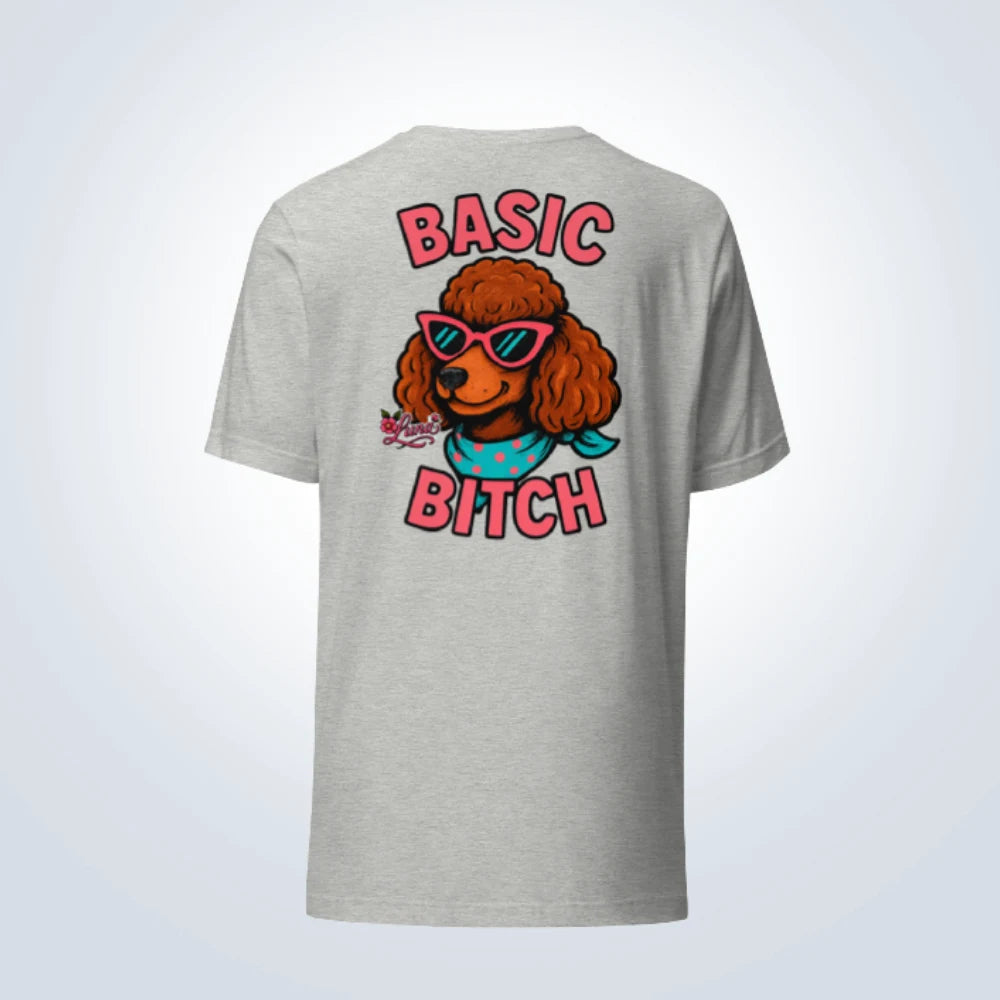 Basic Bitch Miniature Poodle Personalised Shirt – Grey – Back View