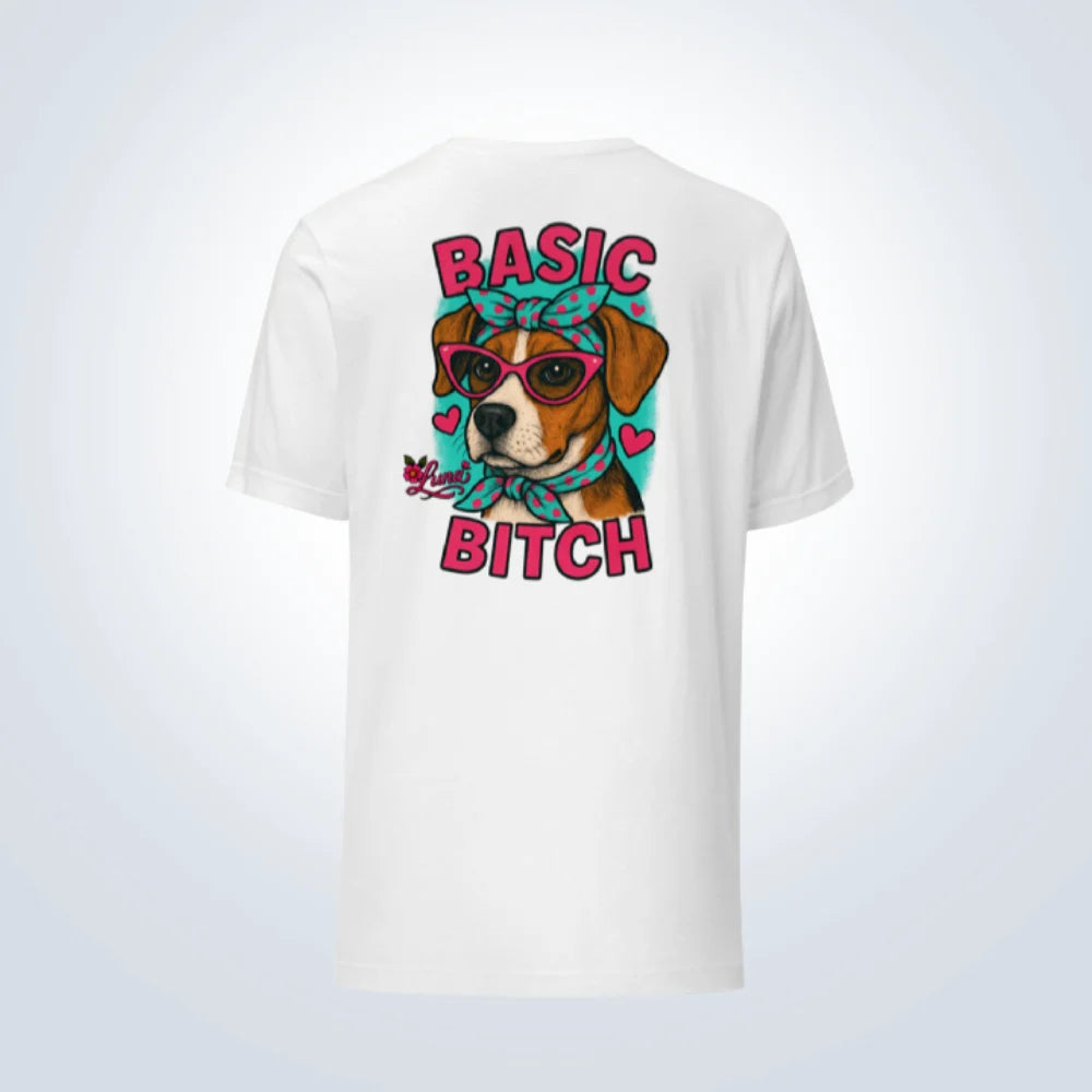 Basic Bitch Beagle Personalised T-Shirt – White – Back View