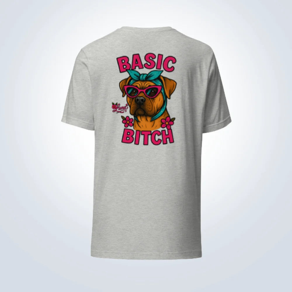 Basic Bitch Bull Mastiff Personalised T-Shirt – Grey – Back View