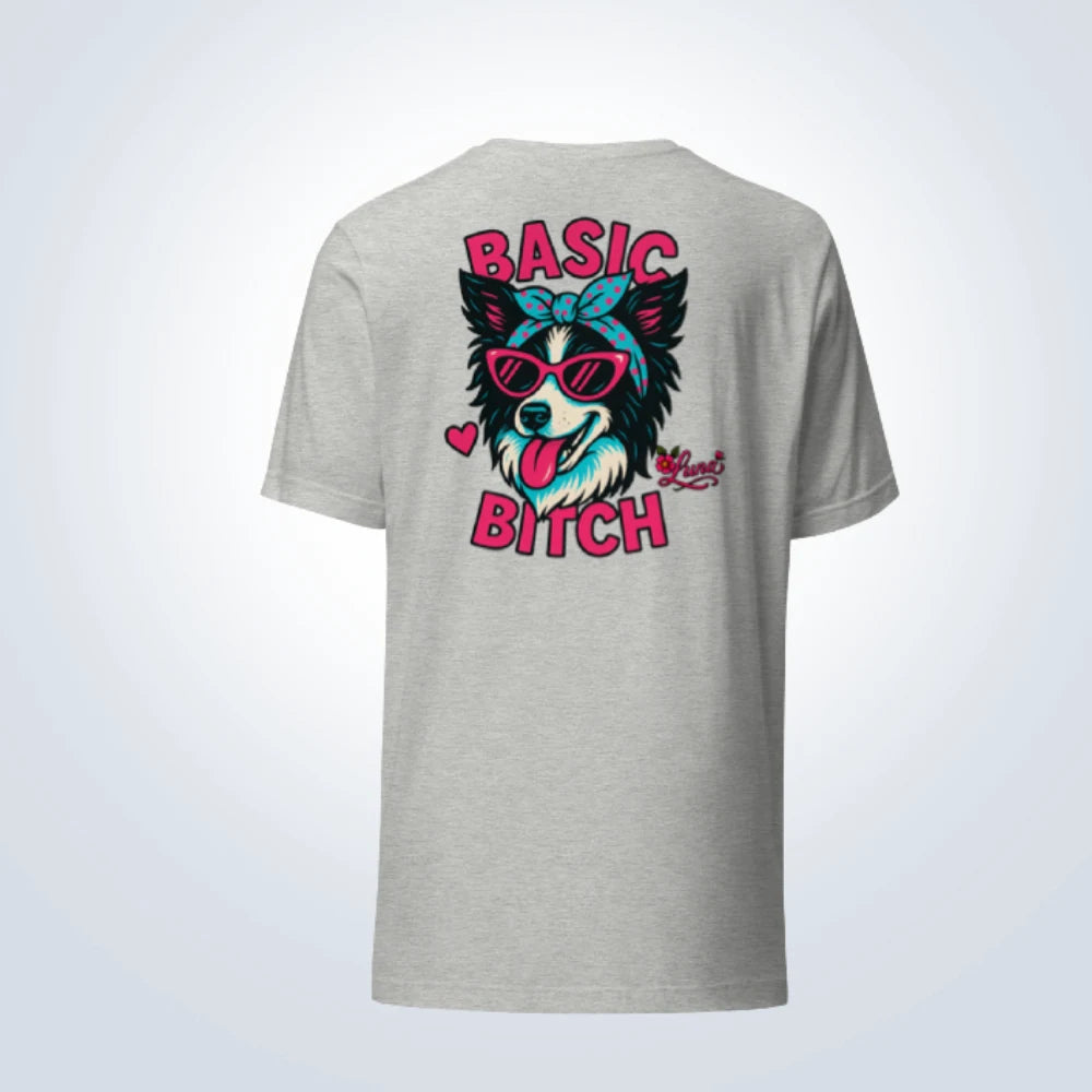 Basic Bitch Border Collie Personalised T-Shirt – Grey – Back View