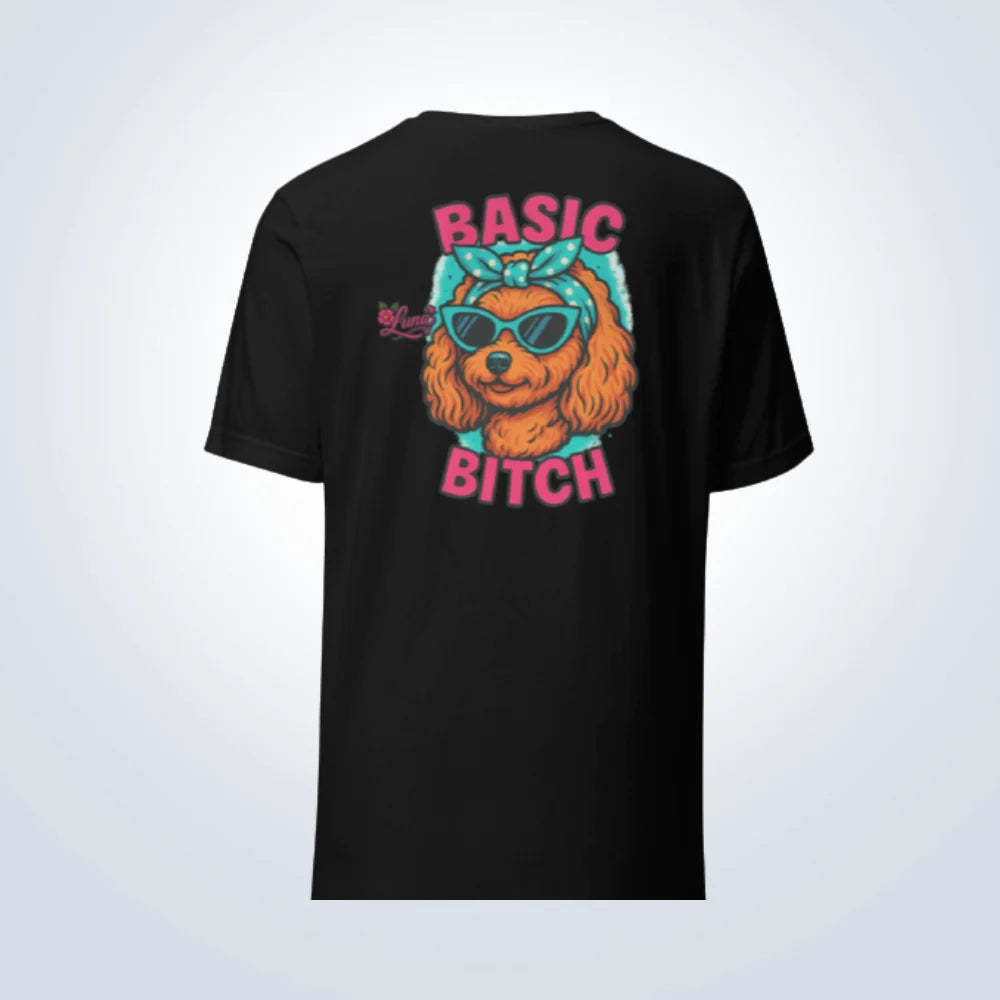 Basic Bitch Cavoodle Personalised T-Shirt – Black – Back View