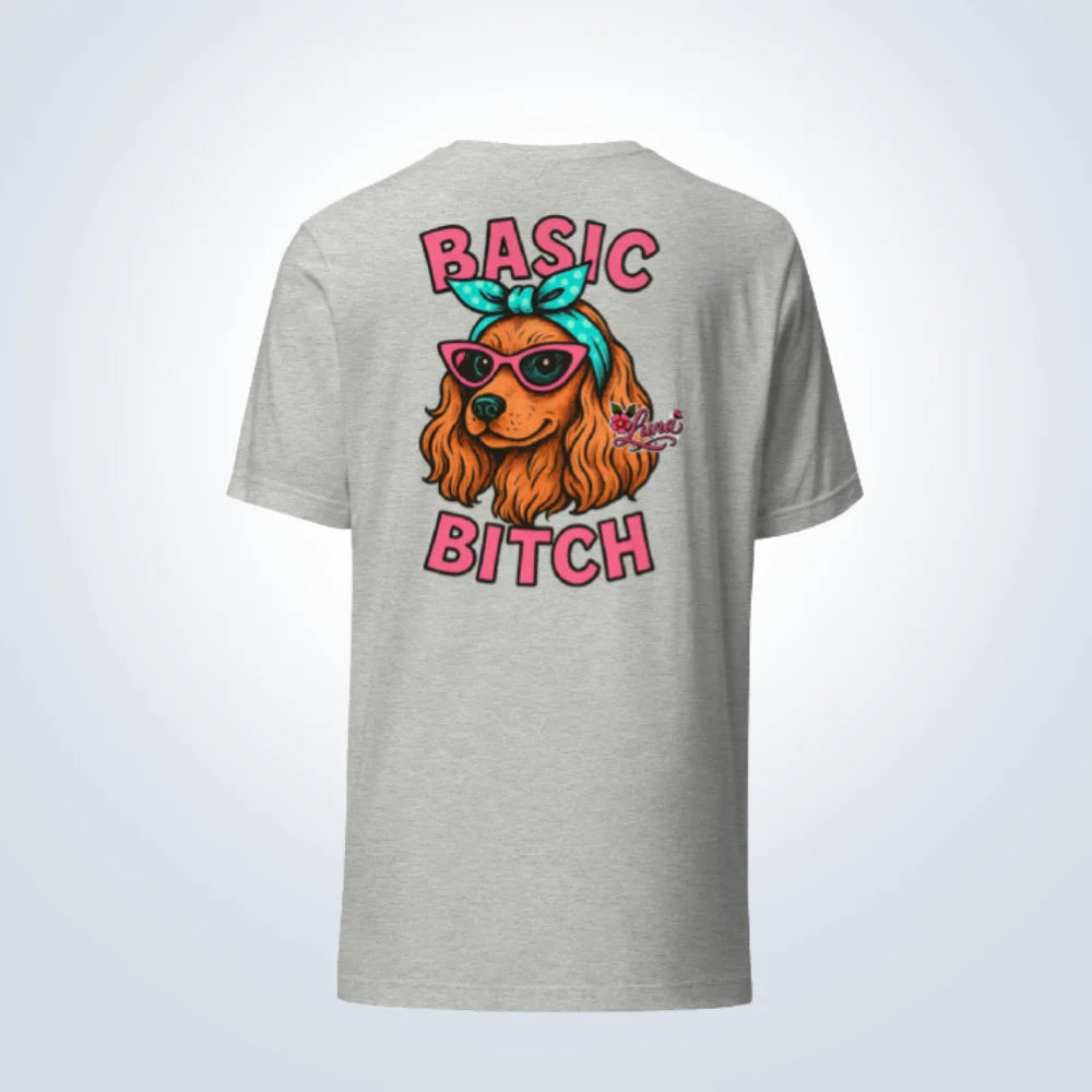 Basic Bitch Cocker Spaniel Personalised T-Shirt – Grey – Back View