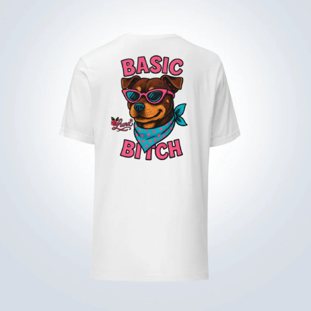 Basic Bitch Staffy Personalised T-Shirt – White – Back View