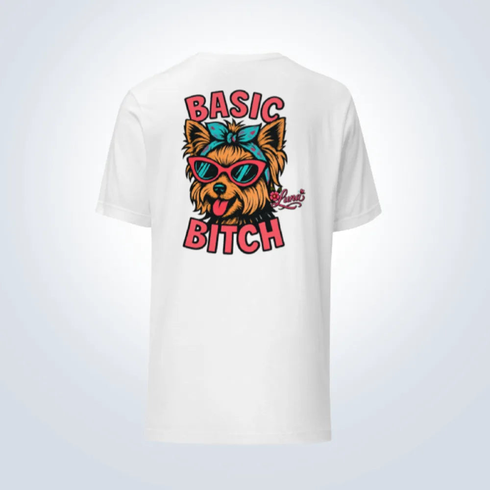 Basic Bitch Yorkshire Terrier Personalised T-Shirt – White – Back View