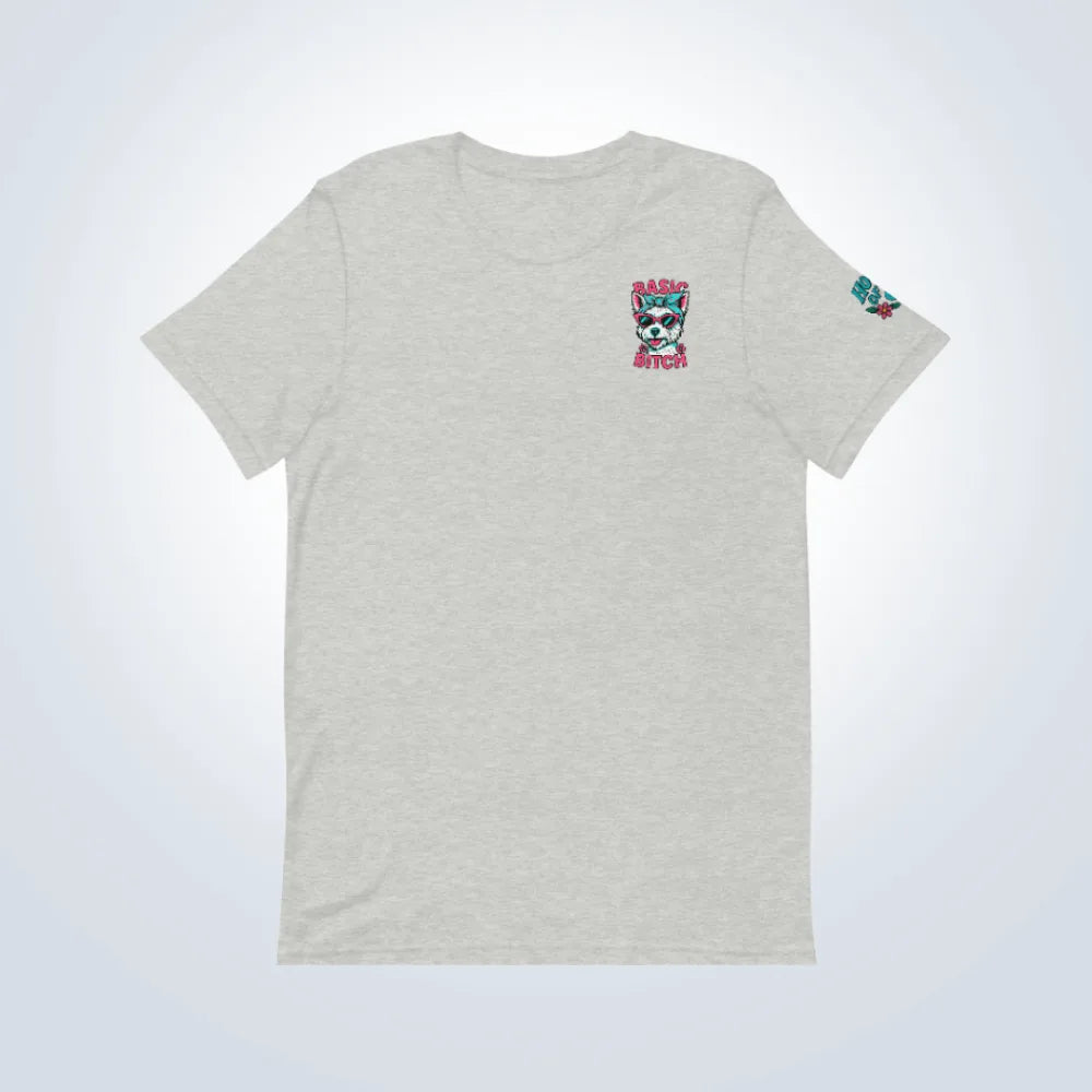 Basic Bitch West Highland Terrier T-Shirt – Grey – Front Flat lay